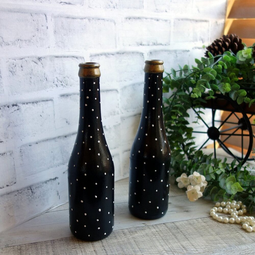 Polka Dot Decorative Bottles Vase Set of 2 Polka Dot Mantle Decor Polka Dot Gift